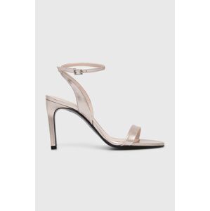 Kožené sandále Calvin Klein HEEL SANDAL 90 PEARL zlatá farba, HW0HW02026