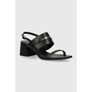 Kožené sandále Calvin Klein HEEL SANDAL 45 MET BAR LTH čierna farba, HW0HW02056