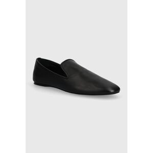 Kožené mokasíny Calvin Klein LOAFER LEATHER dámske, čierna farba, na plochom podpätku, HW0HW02129