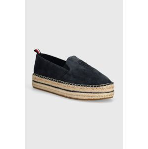 Semišové espadrilky Tommy Hilfiger TH EMBROIDERED SUEDE FLATFORM tmavomodrá farba, na platforme, FW0FW07695