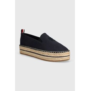 Espadrilky Tommy Hilfiger TH EMBROIDERED CANVAS FLATFORM tmavomodrá farba, na platforme, FW0FW07696