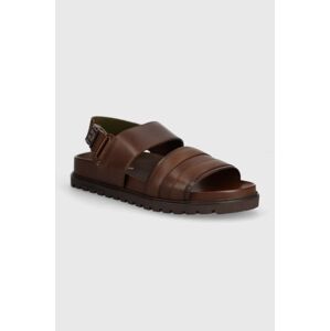 Kožené sandále Tommy Hilfiger ELEVATED TH BUCKLE LTH SANDAL pánske, hnedá farba, FM0FM05007