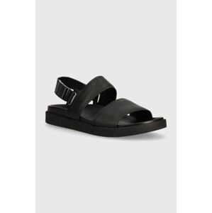 Kožené sandále Calvin Klein BACK STRAP W/ ICONIC PLAQUE pánske, čierna farba, HM0HM01383