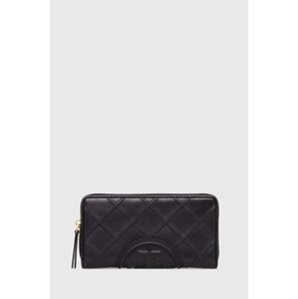 Kožená peňaženka Tory Burch Fleming Soft Zip Continental Wallet dámska, čierna farba, 140344.001