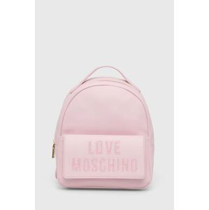 Ruksak Love Moschino dámsky, ružová farba, malý, s nášivkou