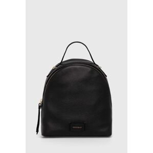 Kožený ruksak Coccinelle dámsky, čierna farba, malý, jednofarebný