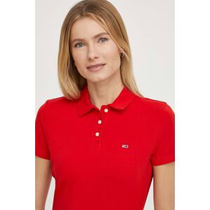 Polo tričko Tommy Jeans dámsky, červená farba