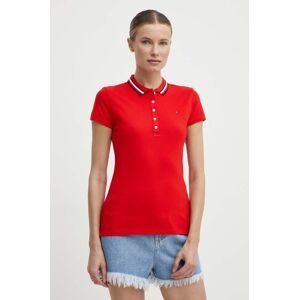 Polo tričko Tommy Hilfiger dámske, červená farba, WW0WW42749