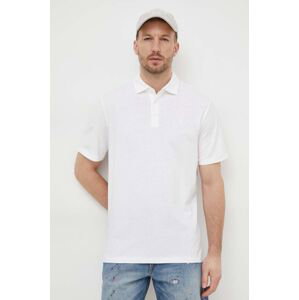 Polo tričko s prímesou ľanu Polo Ralph Lauren biela farba, jednofarebný