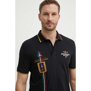 Polo tričko Aeronautica Militare pánske, čierna farba, s nášivkou, PO1763P191