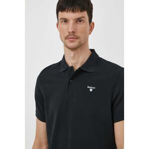 Bavlnené polo tričko Barbour čierna farba, jednofarebný