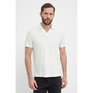 Polo tričko s prímesou ľanu Calvin Klein béžová farba,jednofarebné,K10K112959