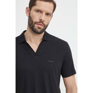 Polo tričko s prímesou ľanu Calvin Klein čierna farba,jednofarebné,K10K112959