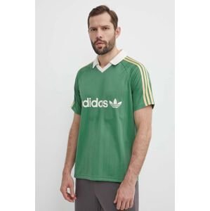 Polo tričko adidas Originals pánske, zelená farba, vzorovaný, IR9381