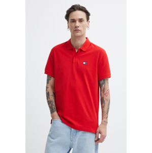 Bavlnené polo tričko Tommy Jeans červená farba, jednofarebný, DM0DM18314