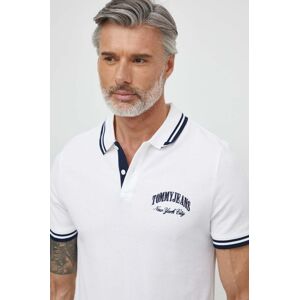 Bavlnené polo tričko Tommy Jeans biela farba, s nášivkou