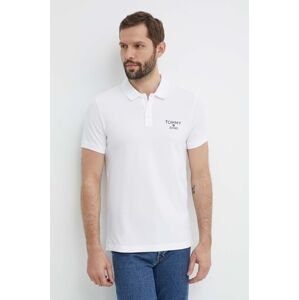 Bavlnené polo tričko Tommy Jeans biela farba, s nášivkou, DM0DM18927