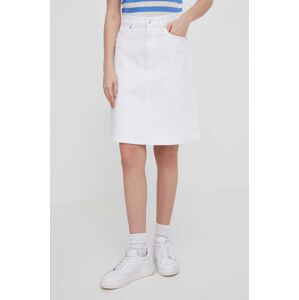 Rifľová sukňa Tommy Hilfiger biela farba, mini, rovný strih