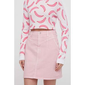 Rifľová sukňa Pepe Jeans ružová farba, mini, puzdrová