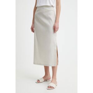 Ľanová sukňa Sisley béžová farba, maxi, áčkový strih