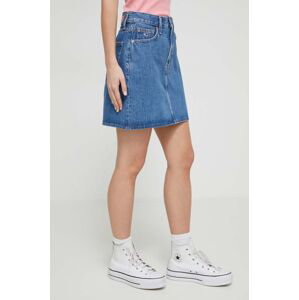 Rifľová sukňa Tommy Jeans mini, áčkový strih