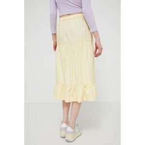 Bavlnená sukňa Tommy Jeans žltá farba, midi, áčkový strih