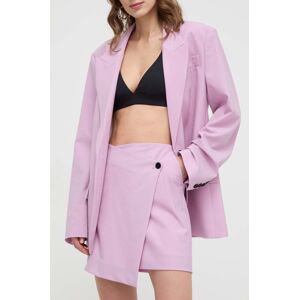 Sukňa s prímesou vlny Karl Lagerfeld ružová farba, mini, áčkový strih