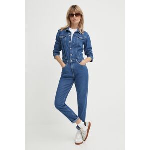 Rifľový overal Pepe Jeans JESSICA tmavomodrá farba, s golierom, PL230490