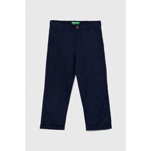 Detské ľanové nohavice United Colors of Benetton tmavomodrá farba, jednofarebné