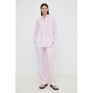 Ľanové nohavice Samsoe Samsoe HOYS ružová farba, rovné, stredne vysoký pás, F23900002