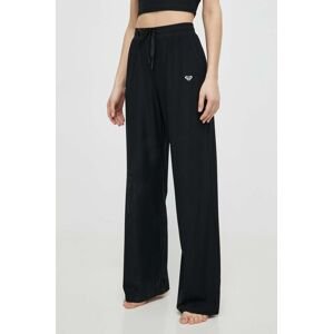 Nohavice na jogu Roxy Rise & Vibe čierna farba, široké, vysoký pás, ERJNP03556