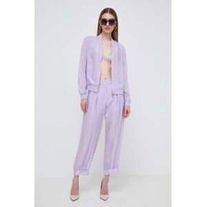 Nohavice Armani Exchange dámske, fialová farba, rovné, vysoký pás