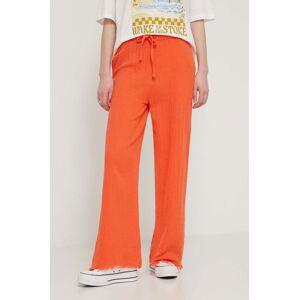 Bavlnené nohavice Billabong oranžová farba, široké, vysoký pás, EBJNP00114