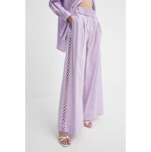 Nohavice Twinset dámske, fialová farba, široké, vysoký pás