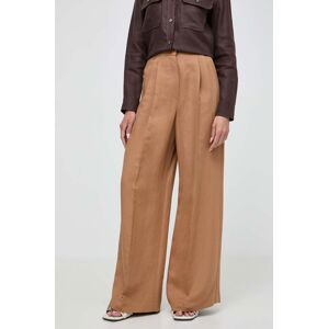 Ľanové nohavice Weekend Max Mara hnedá farba, široké, vysoký pás