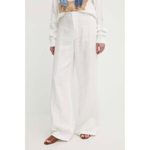 Ľanové nohavice Polo Ralph Lauren biela farba,široké,vysoký pás,211935391
