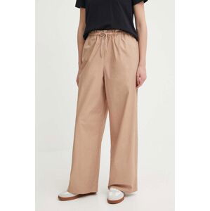 Bavlnené nohavice Sisley béžová farba, široké, vysoký pás