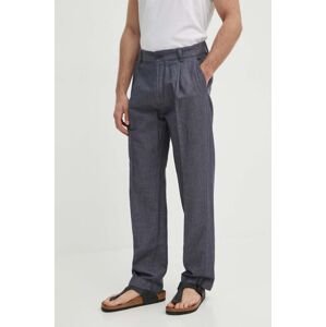 Nohavice Pepe Jeans RELAXED PLEATED LINEN PANTS pánske, šedá farba, strih chinos, PM211700