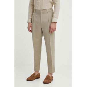 Nohavice s prímesou ľanu Calvin Klein béžová farba, strih chinos, K10K112879