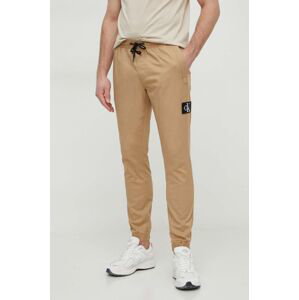 Nohavice Calvin Klein Jeans pánske, béžová farba, priliehavé