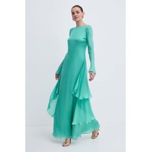 Hodvábne šaty Luisa Spagnoli RUNWAY COLLECTION zelená farba, maxi, áčkový strih, 541121