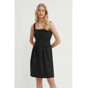 Ľanové šaty Luisa Spagnoli PIANI čierna farba, mini, áčkový strih, 540750