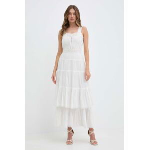 Bavlnené šaty Twinset biela farba, maxi, áčkový strih