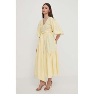 Ľanové šaty Barbour Modern Heritage žltá farba, maxi, áčkový strih, LDR0770,