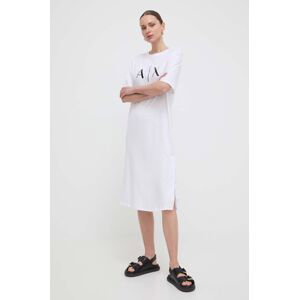 Bavlnené šaty Armani Exchange biela farba, mini, rovný strih
