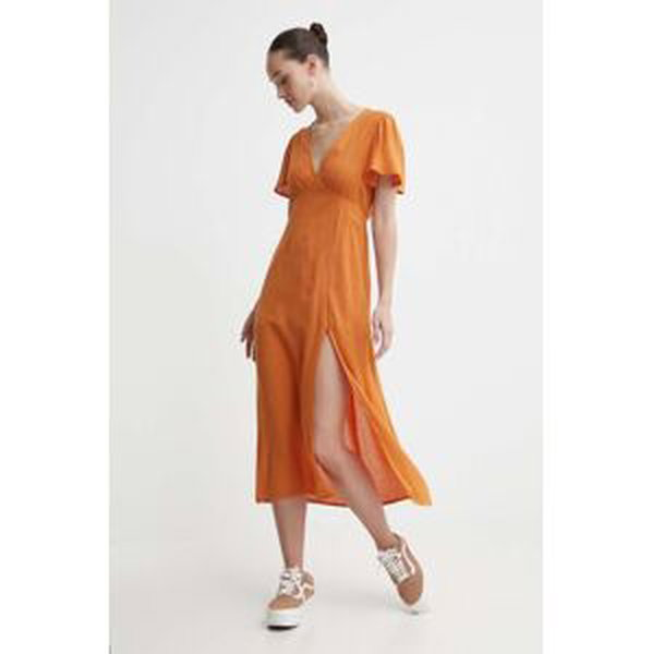 Šaty Billabong oranžová farba, midi, rovný strih, EBJWD00134