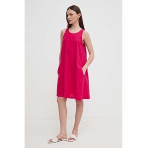 Ľanové šaty United Colors of Benetton ružová farba, mini, rovný strih