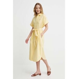 Bavlnené šaty Polo Ralph Lauren žltá farba, midi, rovný strih, 211935153