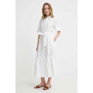Ľanové šaty Polo Ralph Lauren biela farba,midi,áčkový strih,211935828