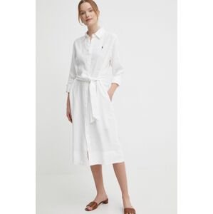 Ľanové šaty Polo Ralph Lauren biela farba,mini,rovný strih,211943992